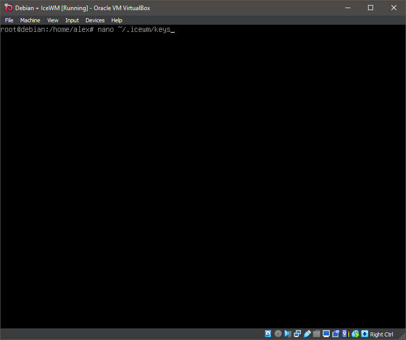 Running 'nano ~/.icewm/keys'